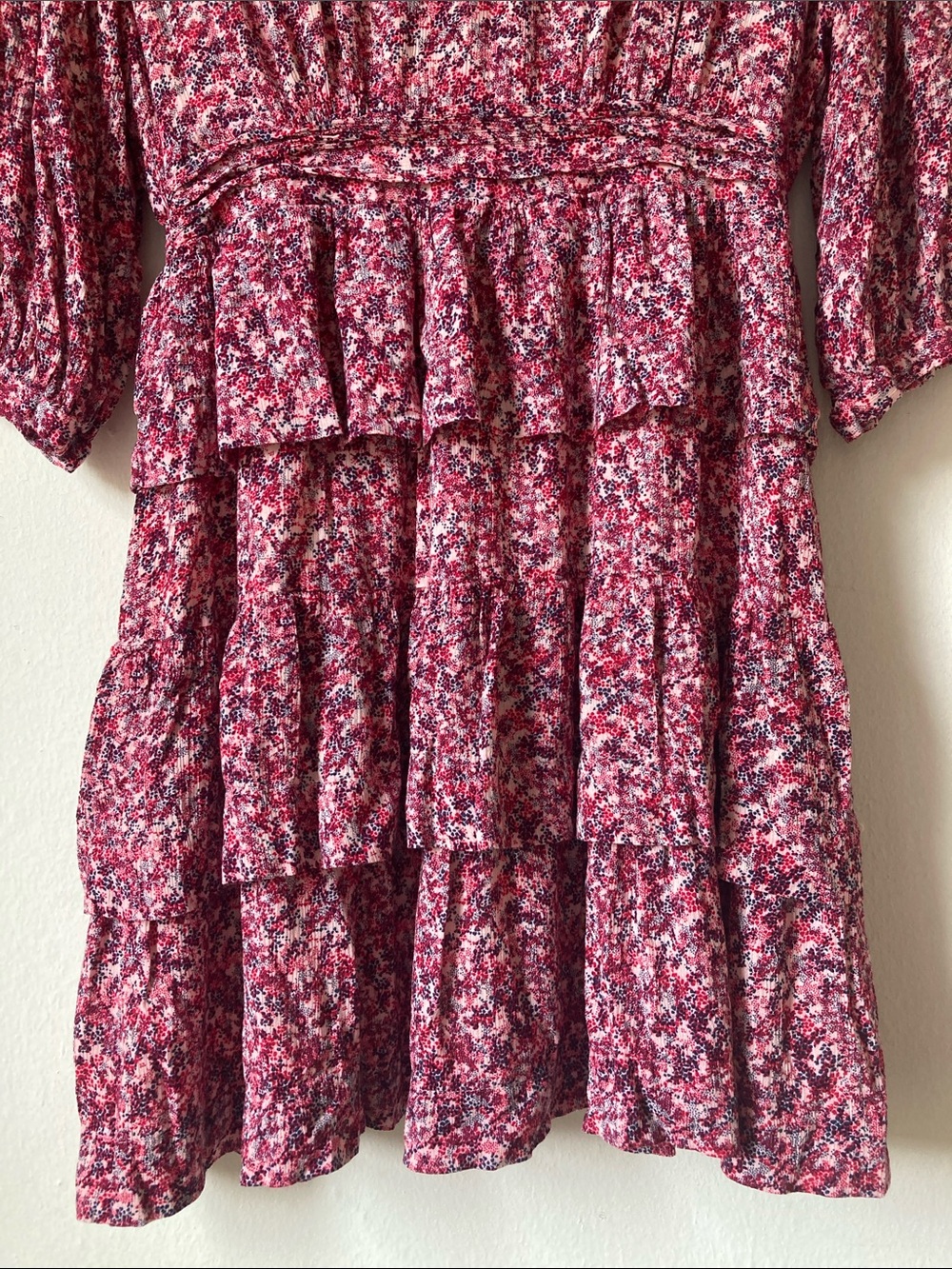 ba&sh Nina Tiered Ruffle Mini Dress Floral Fuschia L - Picture 10 of 16